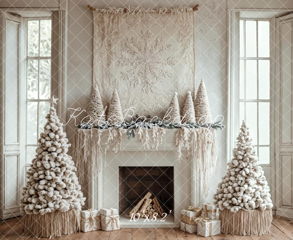 Kate Christmas Tree White Boho Fireplace Backdrop Designed by Emetselch -UK