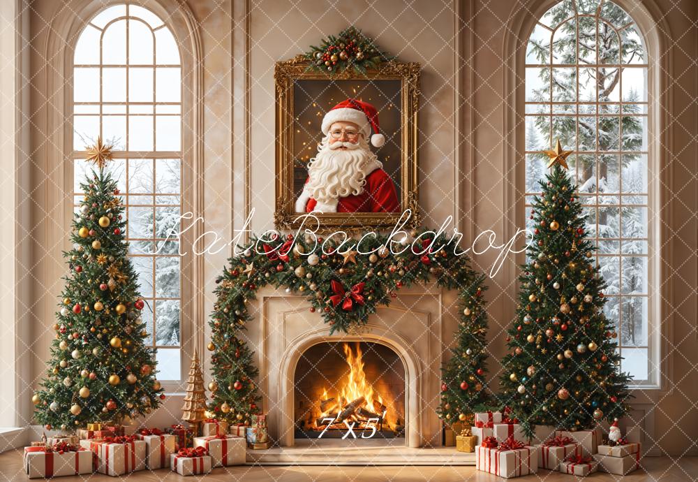 Kate Christmas Tree Fireplace Santa Claus Window Backdrop Designed by Emetselch -UK