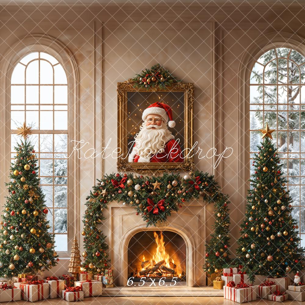 Kate Christmas Tree Fireplace Santa Claus Window Backdrop Designed by Emetselch -UK