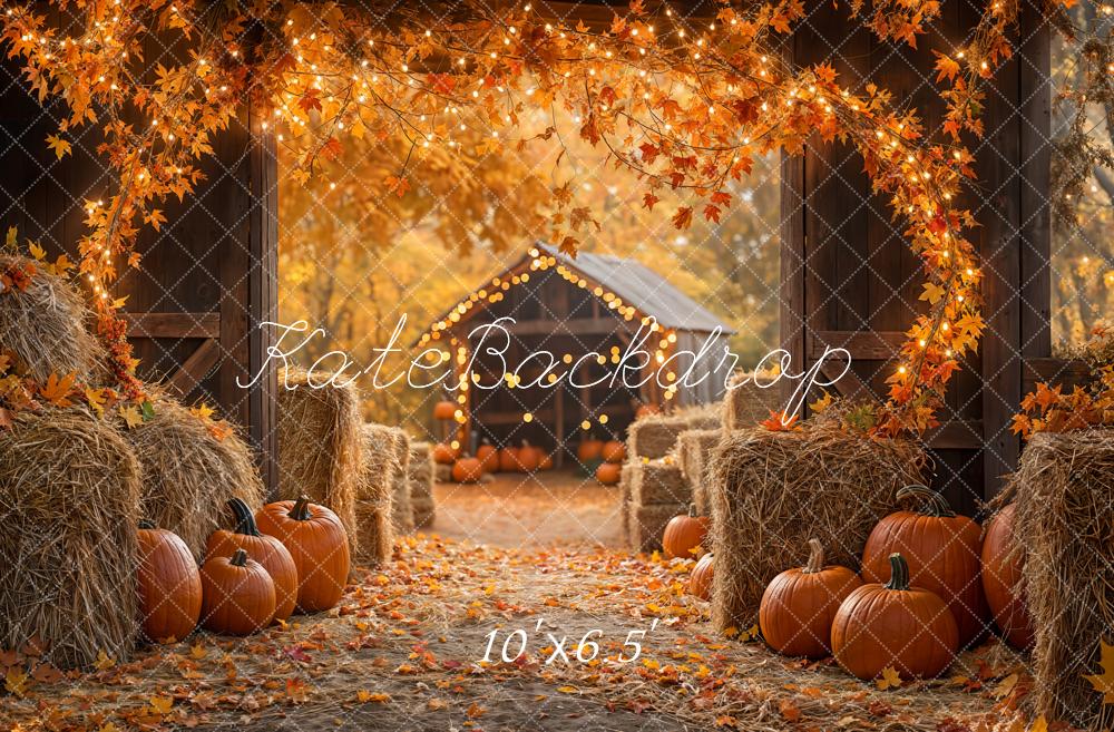 Kate Autumn Maple Leaf Barn Pumpkin Straw Backdrop Designed by Emetselch -UK