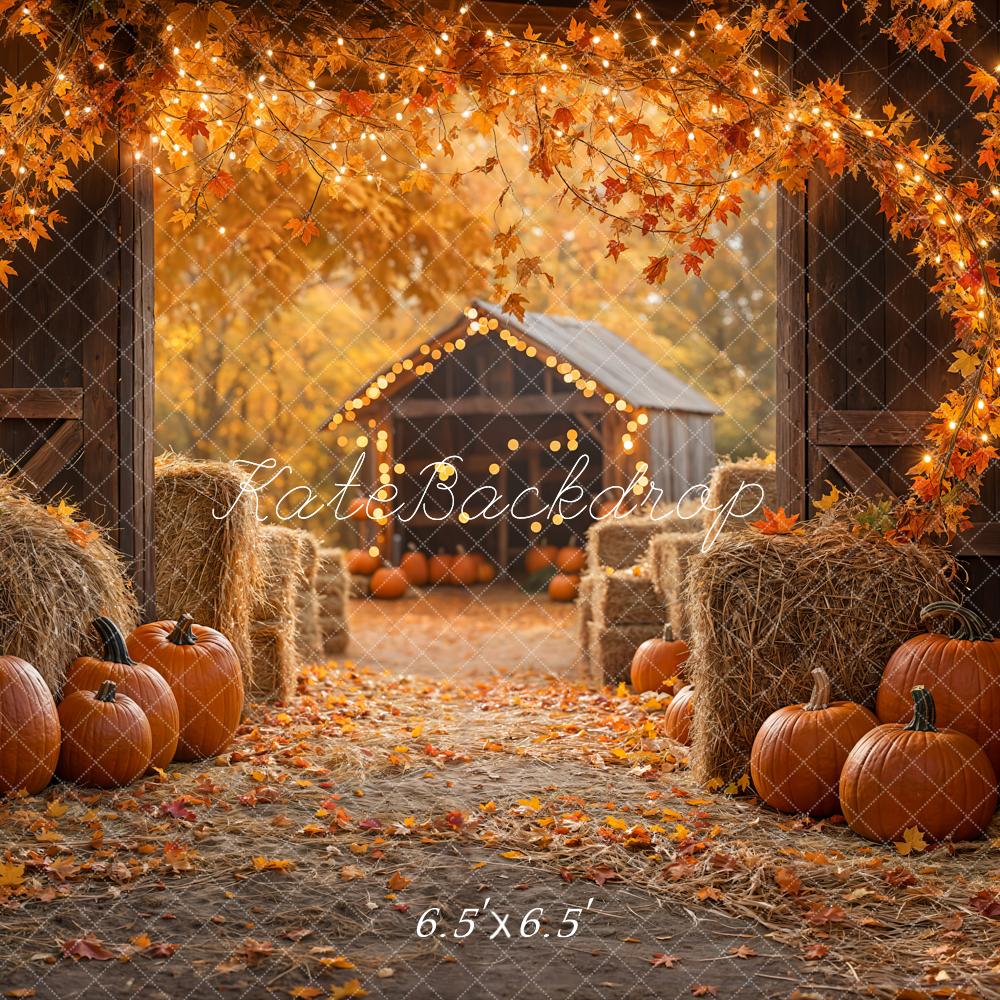 Kate Autumn Maple Leaf Barn Pumpkin Straw Backdrop Designed by Emetselch -UK