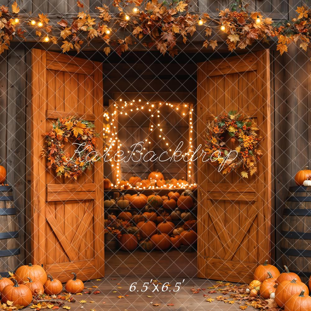 Kate Autumn Barn Wooden Door Pumpkins Backdrop Designed by Emetselch -UK