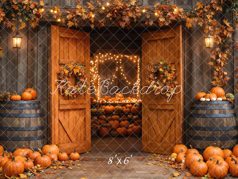 Kate Autumn Barn Wooden Door Pumpkins Backdrop Designed by Emetselch -UK