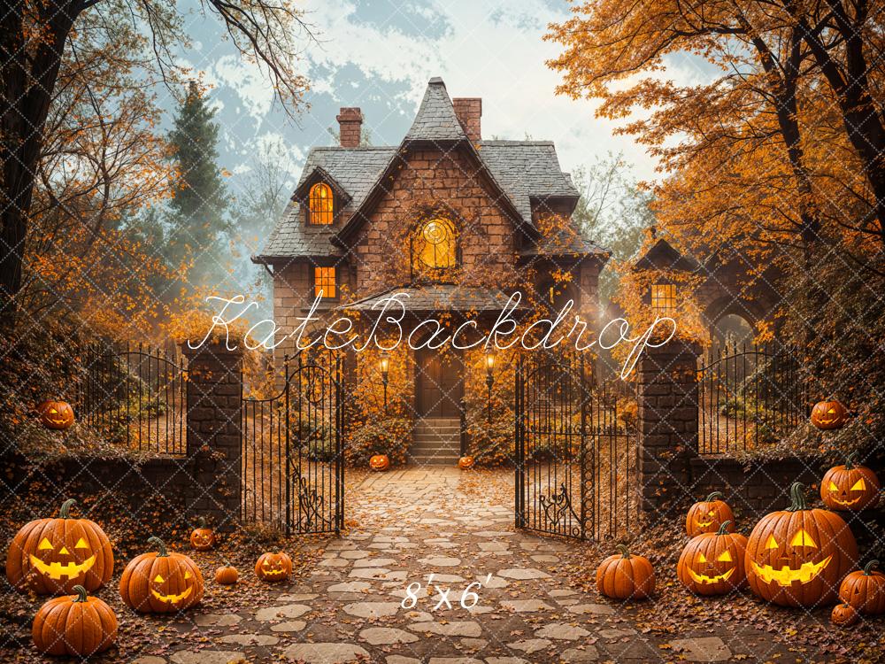 Kate Halloween Autumn House Maple Tree Backdrop Designed by Emetselch -UK