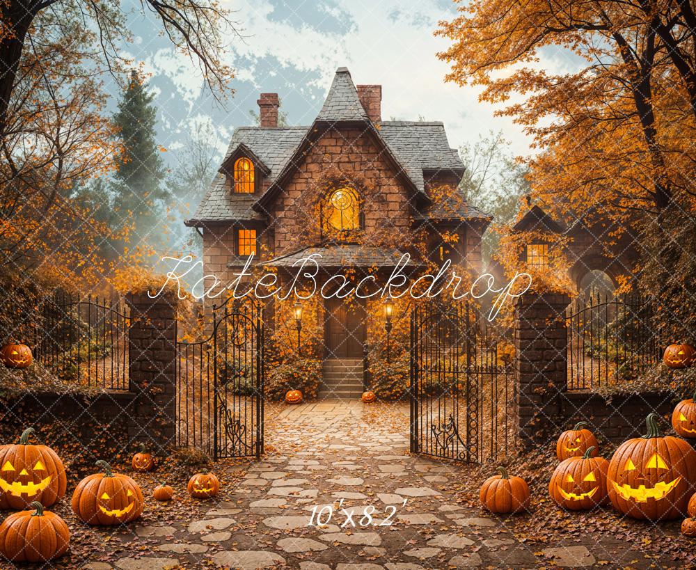 Kate Halloween Autumn House Maple Tree Backdrop Designed by Emetselch -UK