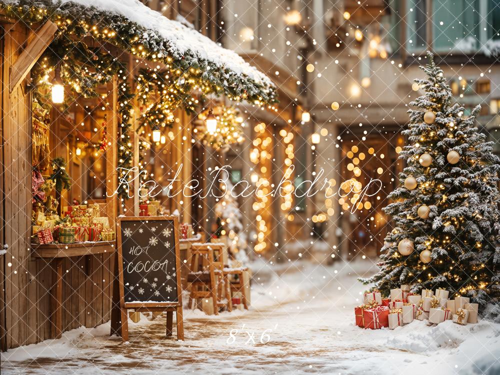 Kate Christmas Tree Street Hot Cocoa Shop Backdrop Designed by Emetselch -UK