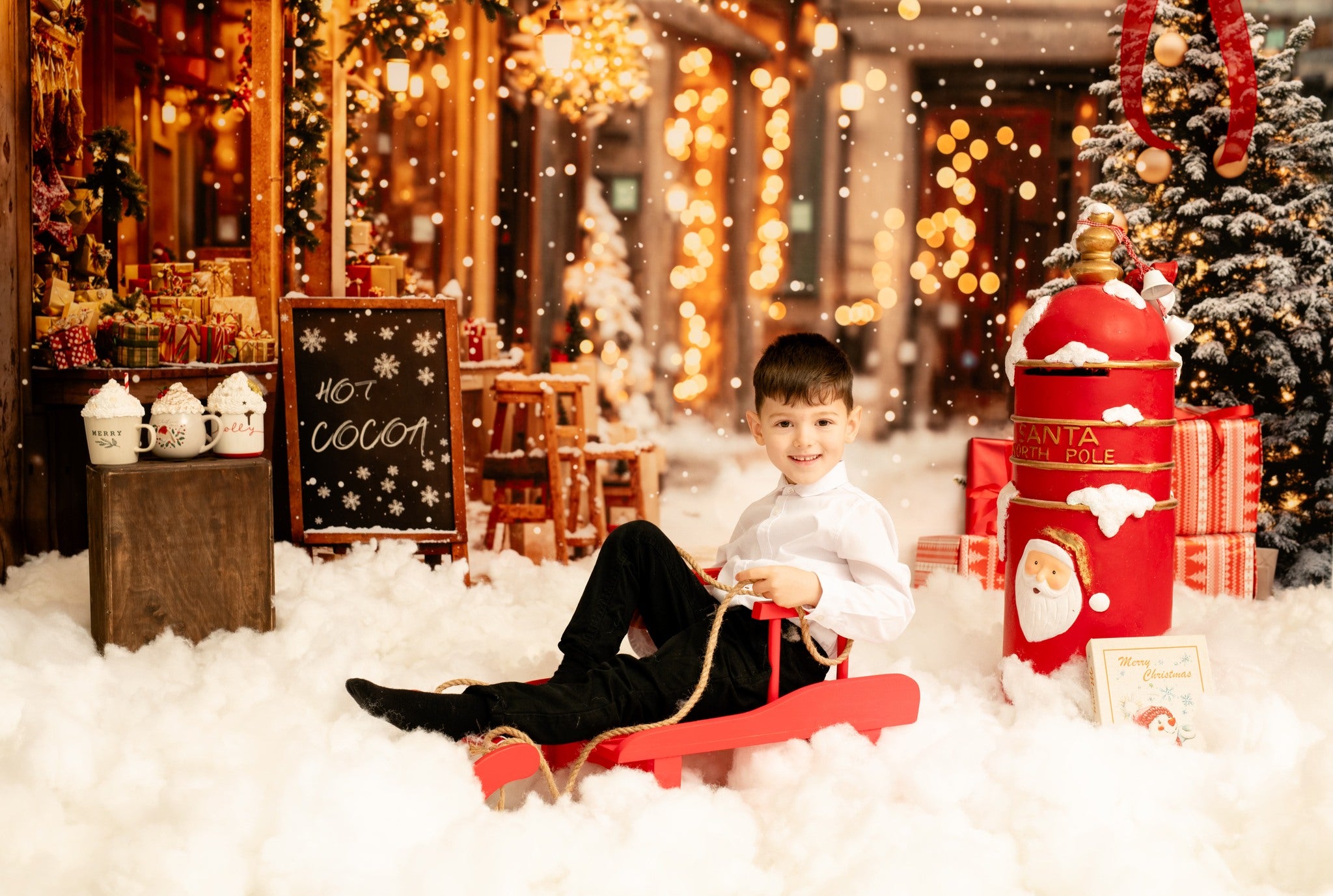 Lightning Deals Kate Christmas Tree Street Hot Cocoa Shop Backdrop Designed by Emetselch -UK