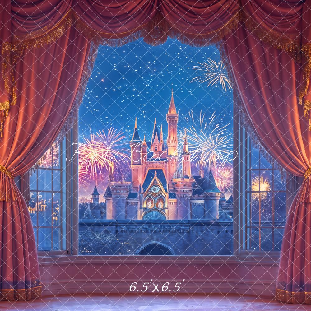 Kate Fantasy Castle Fireworks Vintage Curtains Backdrop Designed by Emetselch -UK