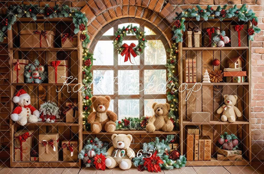 Kate Christmas Brown Gifts Shelf Teddy Bears Window Backdrop Designed by Patty Robert -UK