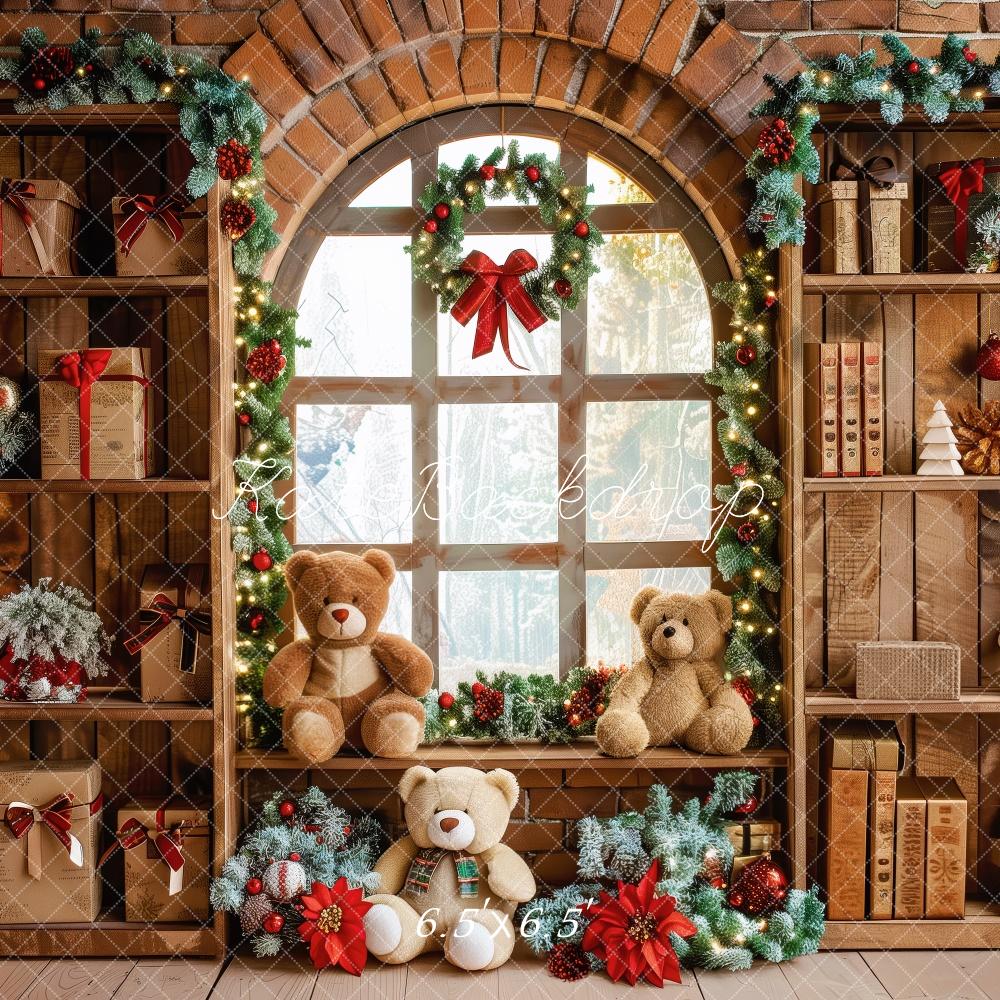 Kate Christmas Brown Gifts Shelf Teddy Bears Window Backdrop Designed by Patty Robert -UK