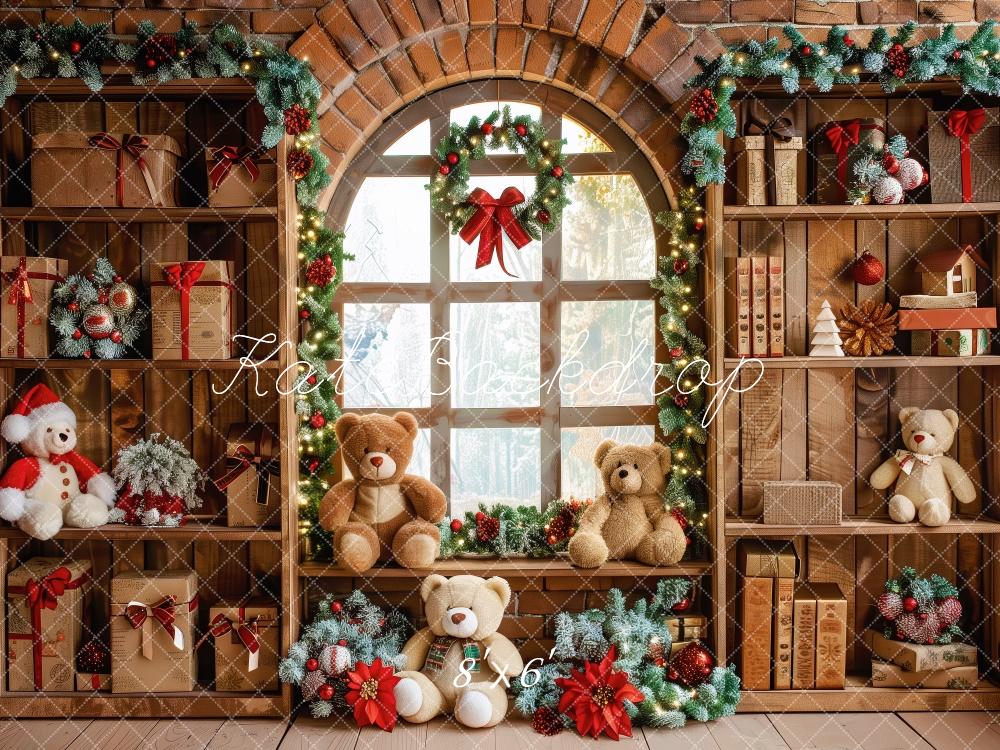 Kate Christmas Brown Gifts Shelf Teddy Bears Window Backdrop Designed by Patty Robert -UK