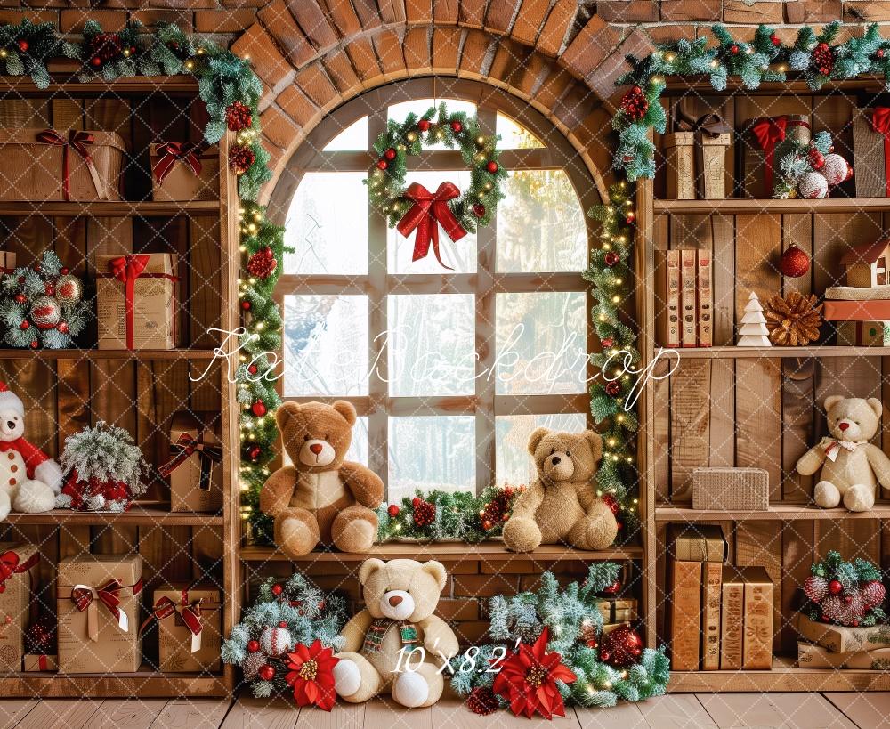Kate Christmas Brown Gifts Shelf Teddy Bears Window Backdrop Designed by Patty Robert -UK