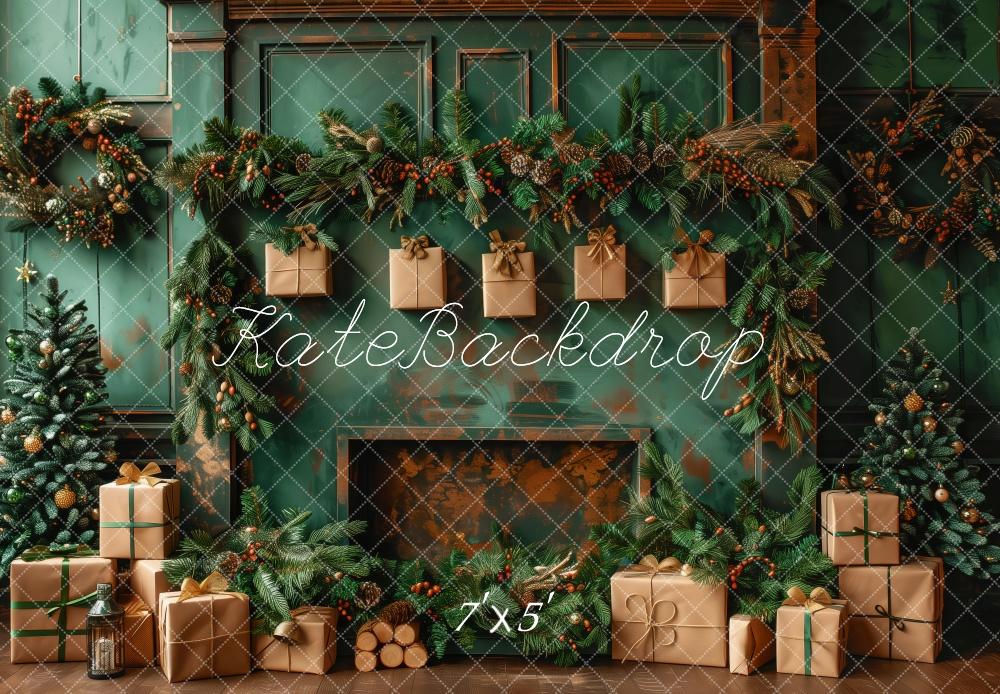 On Sale Kate Christmas Green Wall Brown Gifts Fireplace Backdrop Designed by Patty Robert -UK