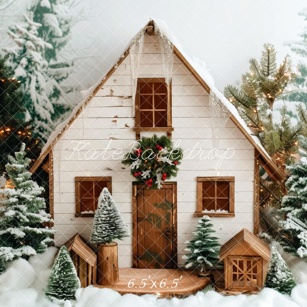 Kate Christmas Snowy White Wooden Cabin Backdrop Designed by Patty Robert -UK