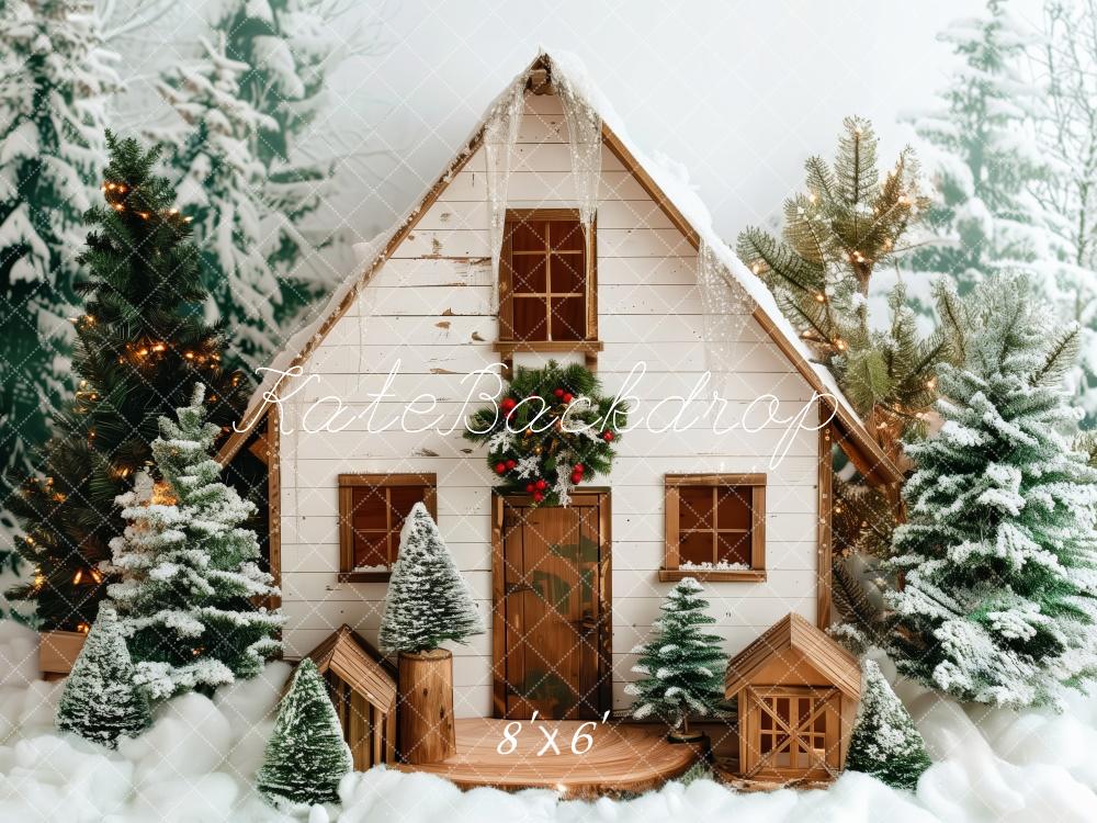 Kate Christmas Snowy White Wooden Cabin Backdrop Designed by Patty Robert -UK