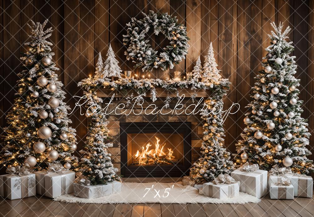 Lightning Deals Kate Christmas Tree Fireplace Wood Wall Backdrop Designed by Emetselch -UK