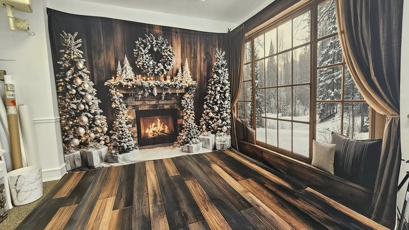 Kate Christmas Tree Fireplace Wood Wall Room Set -UK