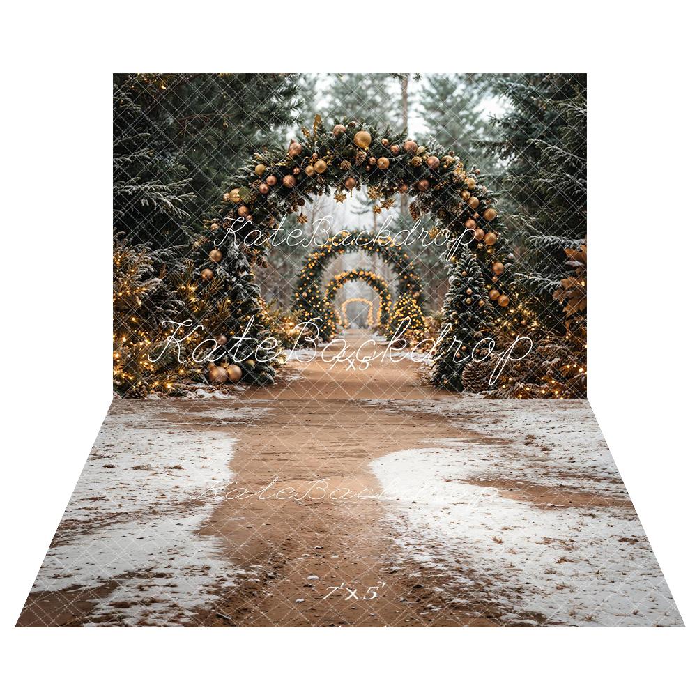 Lightning Deals Kate Christmas Tree Archway Forest Backdrop+Winter Snowy Path Floor Backdrop -UK
