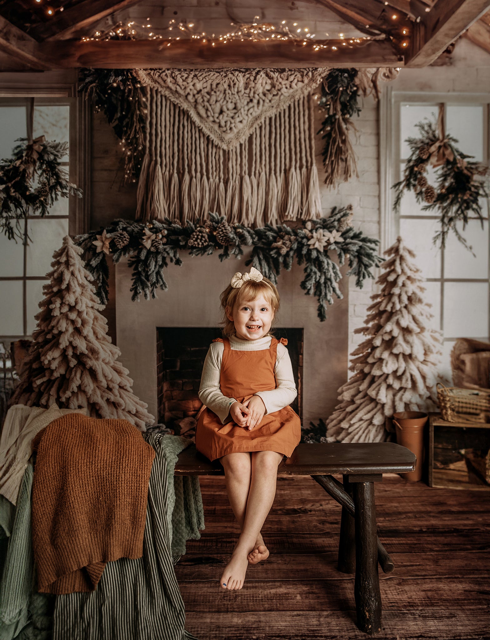 Lightning Deals Kate Christmas Tree Boho Fireplace White Backdrop Designed by Emetselch -UK