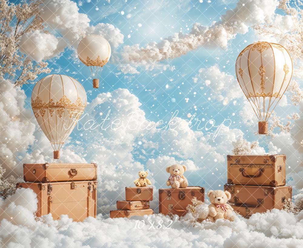 On Sale Kate Hot Air Balloons Clouds Travel Sky Backdrop Designed by Emetselch -UK
