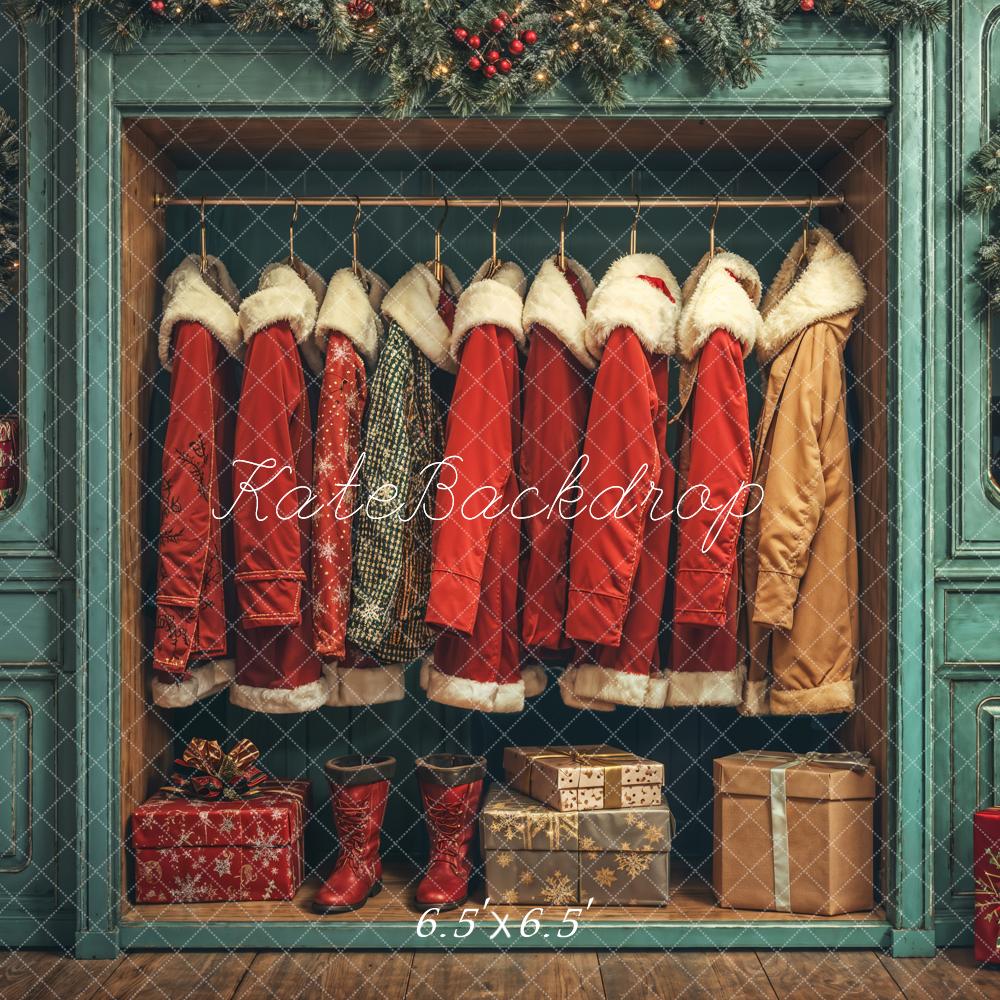 Kate Christmas Santa Coats Blue Closet Backdrop Designed by Emetselch -UK