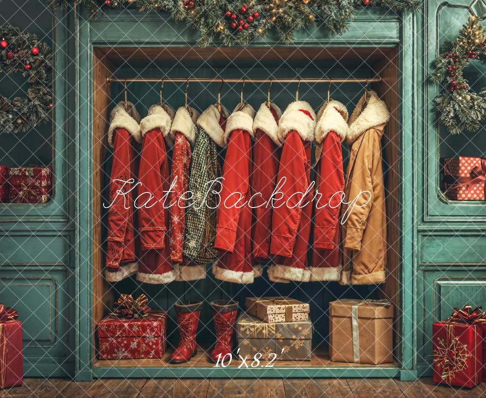 Kate Christmas Santa Coats Blue Closet Backdrop Designed by Emetselch -UK