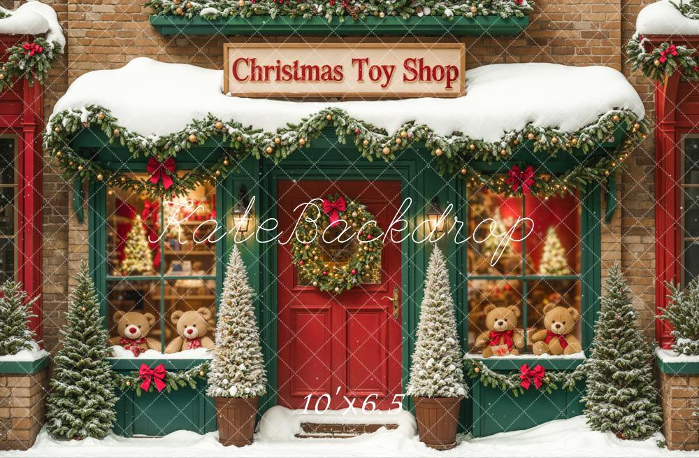 On Sale Kate Christmas Toy Shop Backdrop Snow Green Designed by Emetselch -UK