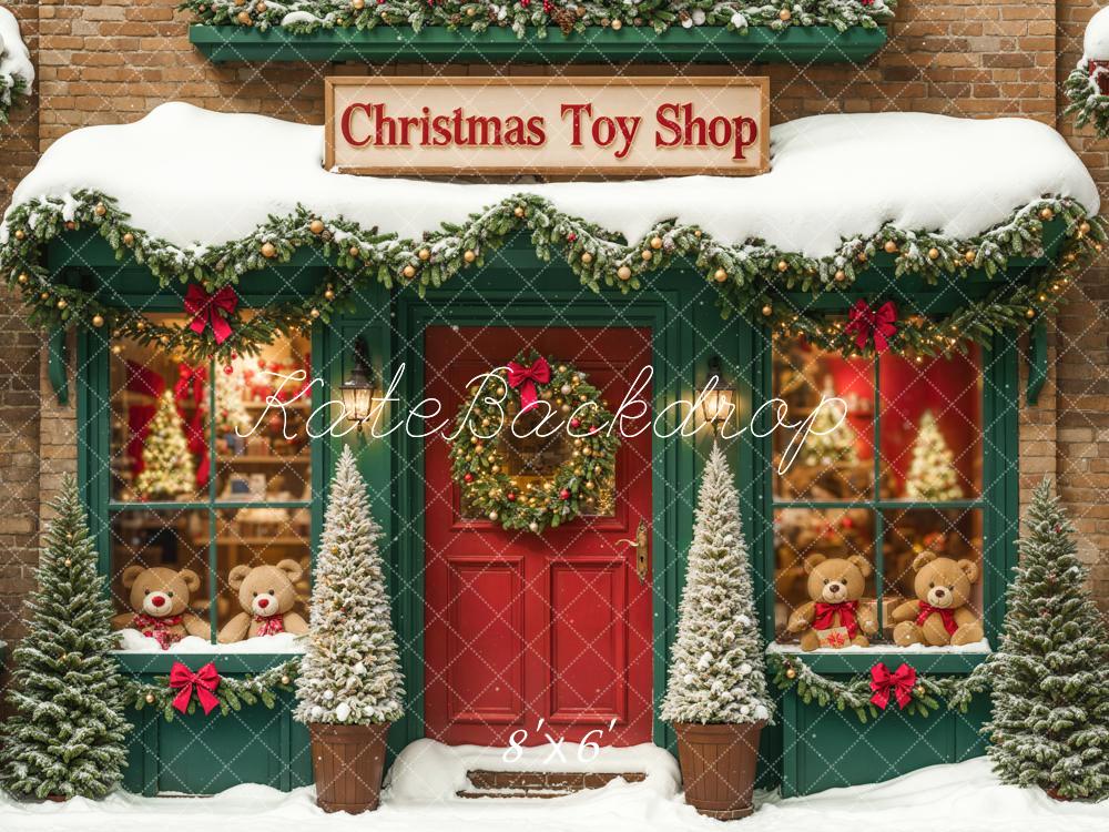 On Sale Kate Christmas Toy Shop Backdrop Snow Green Designed by Emetselch -UK