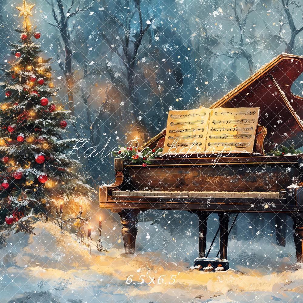 Kate Christmas Tree Piano Snowy Backdrop Designed by Emetselch -UK
