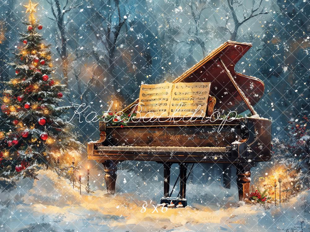 Kate Christmas Tree Piano Snowy Backdrop Designed by Emetselch -UK