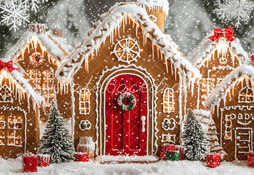 Kate Christmas Gingerbread Houses Snowy Backdrop Designed by Emetselch -UK