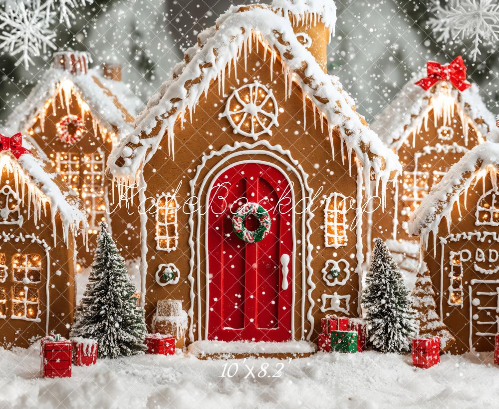 Kate Christmas Gingerbread Houses Snowy Backdrop Designed by Emetselch -UK