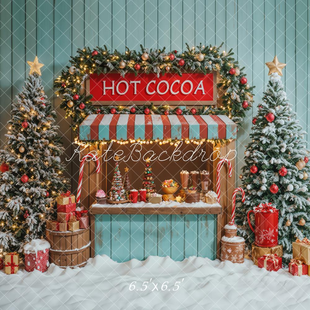 Kate Christmas Tree Hot Cocoa Stand Blue Backdrop Designed by Emetselch -UK