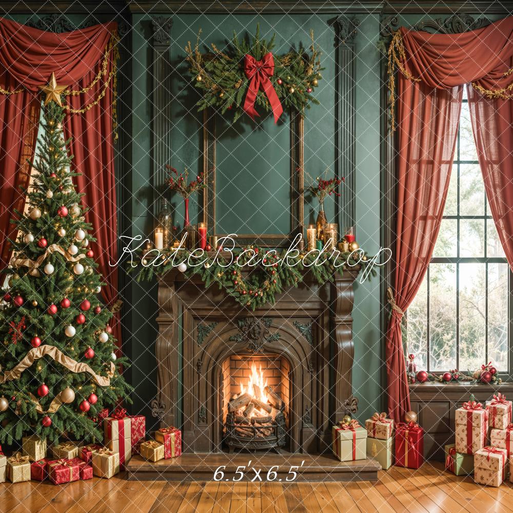 Kate Christmas Tree Fireplace Retro Wall Backdrop Designed by Emetselch -UK