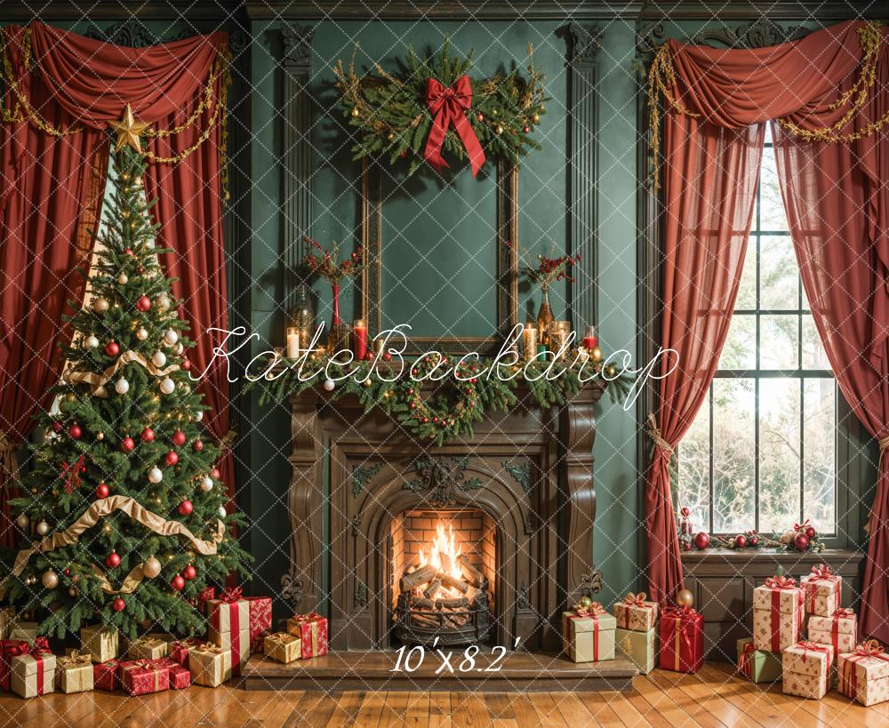 Kate Christmas Tree Fireplace Retro Wall Backdrop Designed by Emetselch -UK
