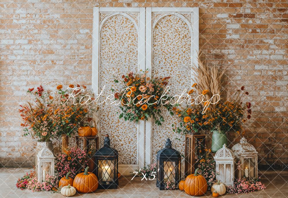 Kate Autumn Floral Arch Brick Wall Backdrop Designed by Emetselch -UK