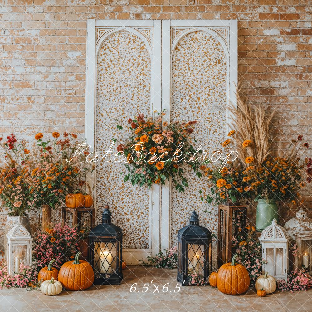 Kate Autumn Floral Arch Brick Wall Backdrop Designed by Emetselch -UK