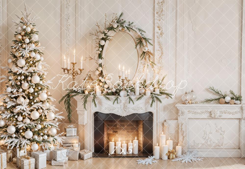 Kate White Christmas Tree Fireplace Retro Wall Backdrop Designed by Emetselch -UK