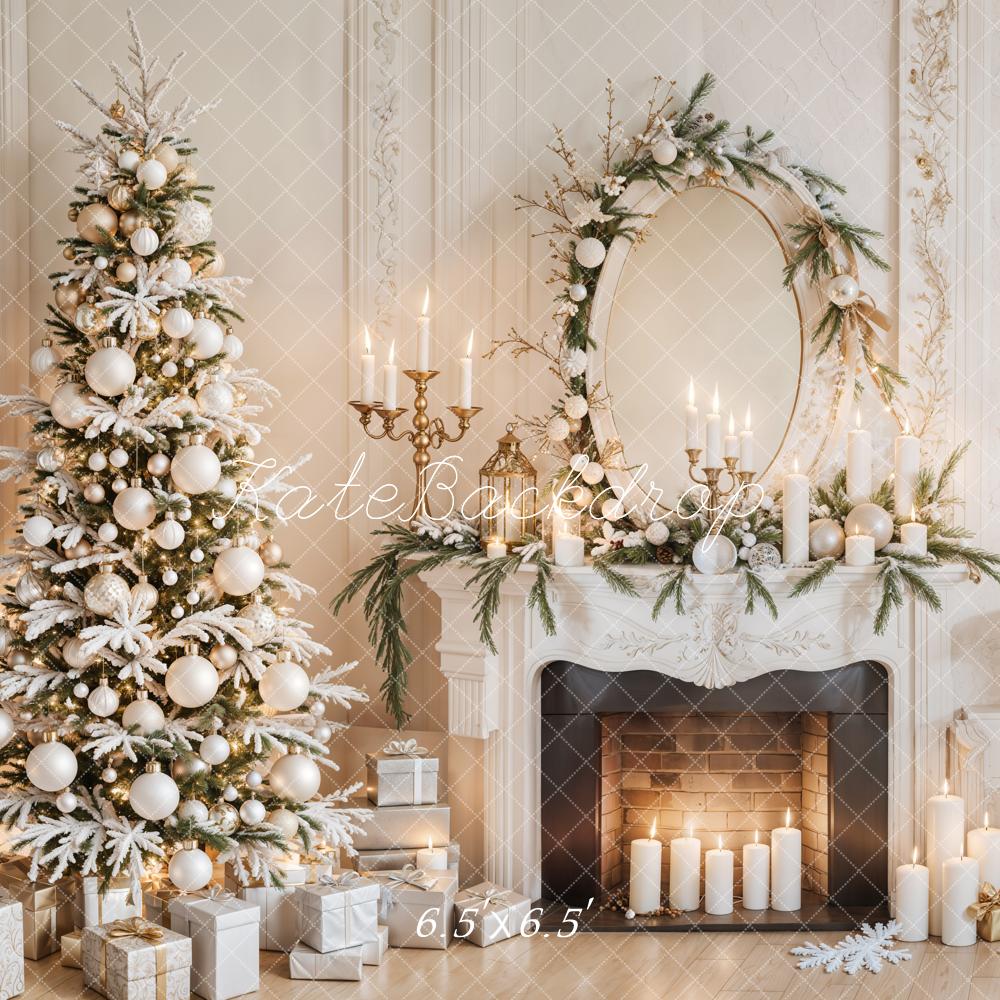 Kate White Christmas Tree Fireplace Retro Wall Backdrop Designed by Emetselch -UK
