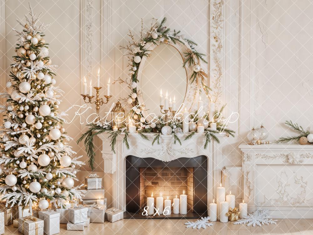 Kate White Christmas Tree Fireplace Retro Wall Backdrop Designed by Emetselch -UK
