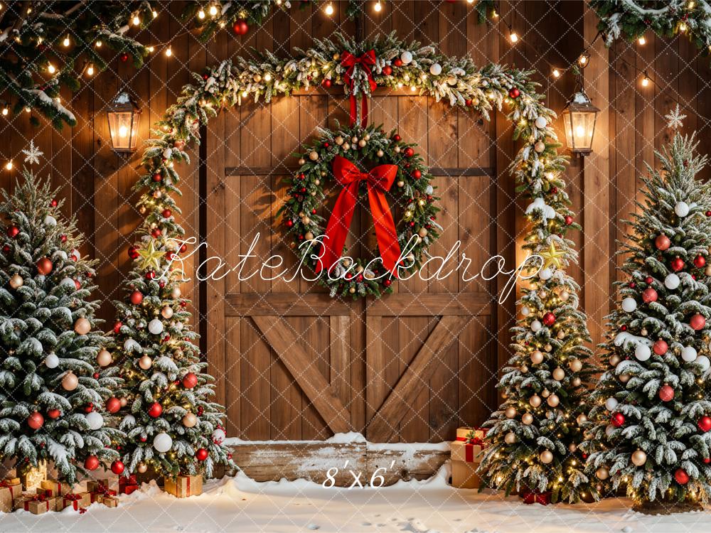 Kate Christmas Trees Arch Wreath Wood Door Backdrop Designed by Emetselch -UK