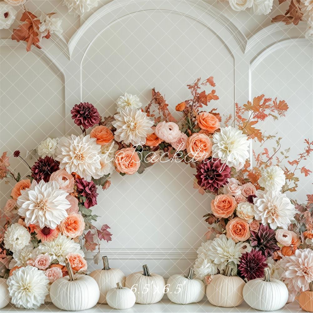 Kate Autumn Flower Arch White Pumpkin Backdrop Designed by Patty Robert -UK