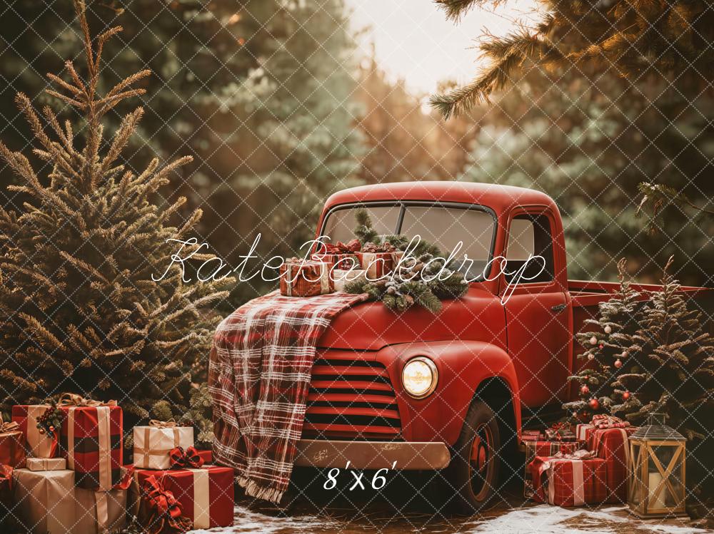 Lightning Deals Kate Christmas Red Truck Plaid Forest Backdrop Designed by Emetselch -UK