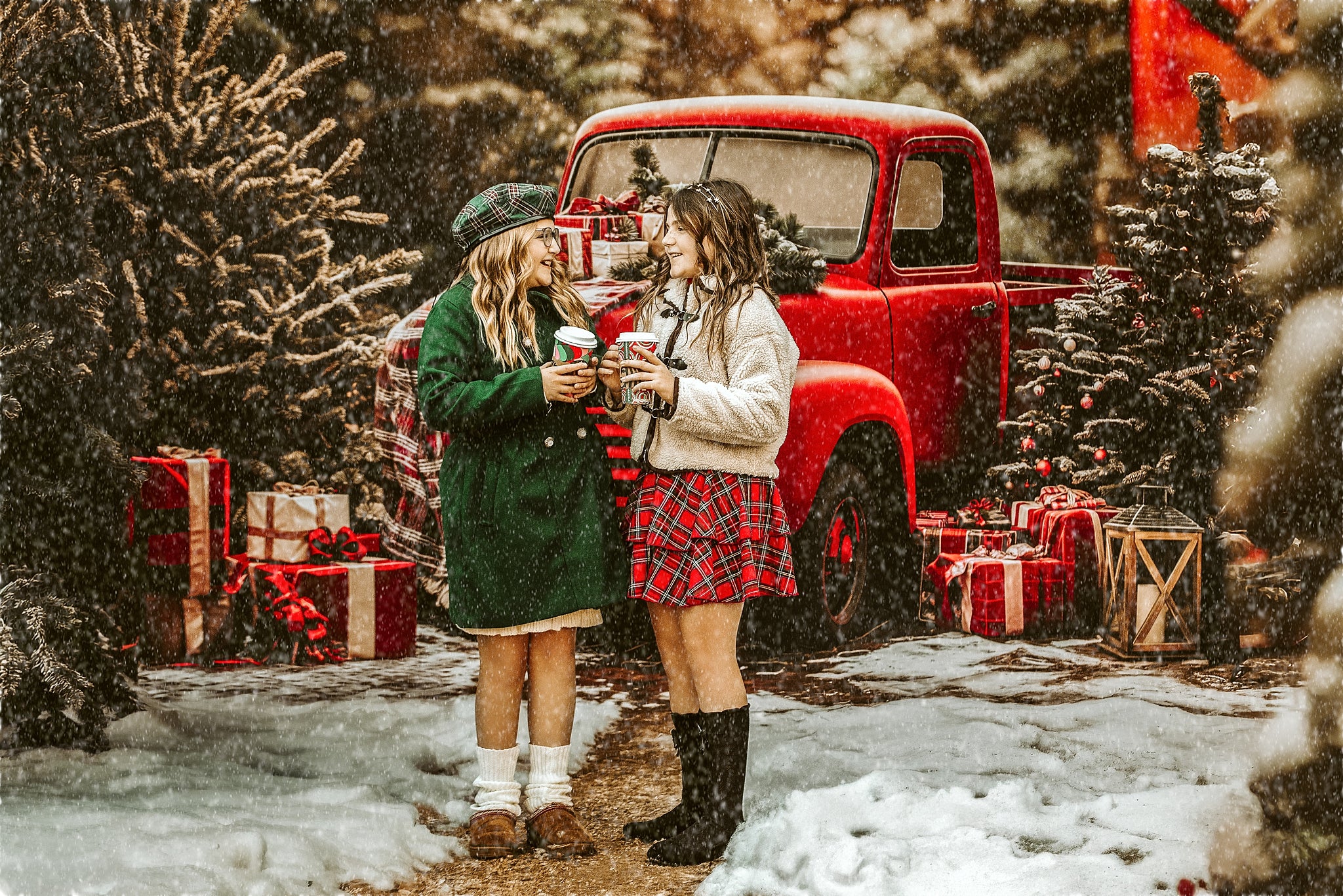 Lightning Deals Kate Christmas Red Truck Plaid Forest Backdrop Designed by Emetselch -UK