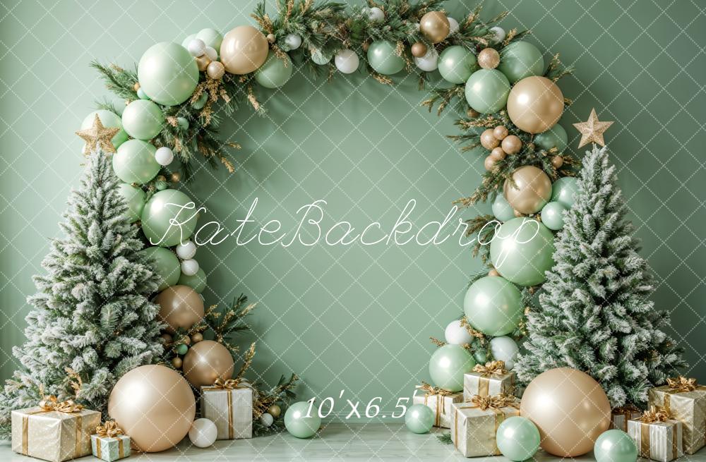 Lightning Deals Kate Christmas Green Balloon Arch Trees Backdrop Designed by Emetselch -UK