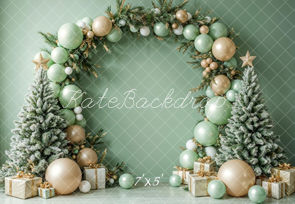 Lightning Deals Kate Christmas Green Balloon Arch Trees Backdrop Designed by Emetselch -UK