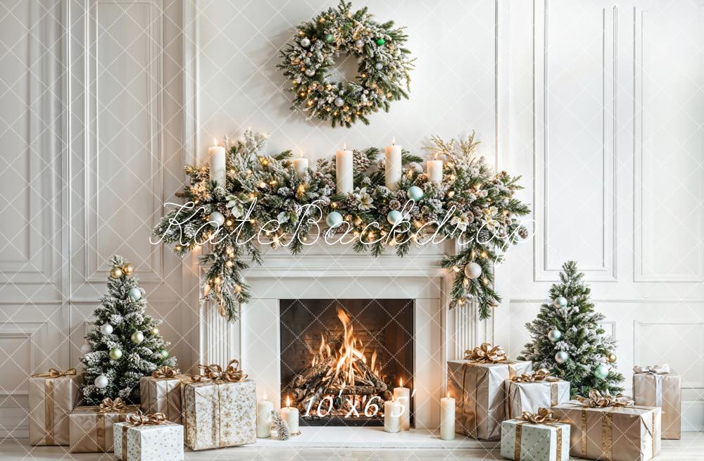 Kate Christmas White Fireplace Gifts Wreath Backdrop Designed by Emetselch -UK