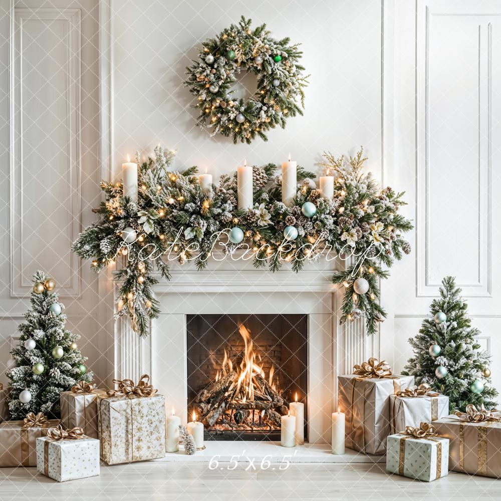 Kate Christmas White Fireplace Gifts Wreath Backdrop Designed by Emetselch -UK