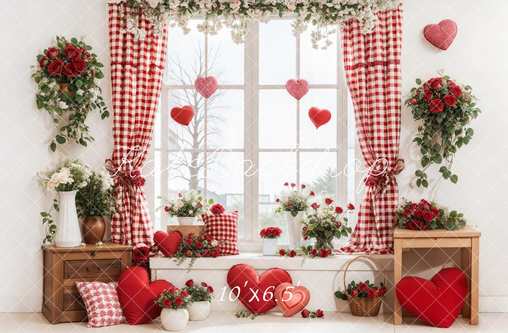 Kate Valentine's Day Window Floral Hearts Backdrop Designed by Emetselch -UK