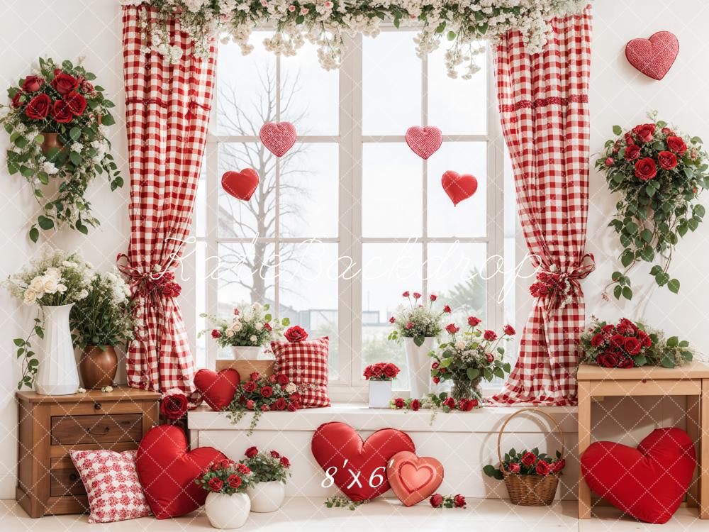 Kate Valentine's Day Window Floral Hearts Backdrop Designed by Emetselch -UK